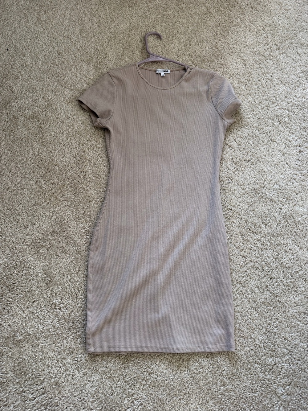 Fashion Nova Taupe Short Sleeve Bodycon Mini Dress